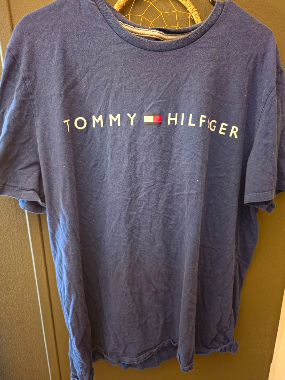 Tommy Hilfiger Men's Blue Solid Logo T-Shirt Crew Neck Short Sleeve Regular XL
